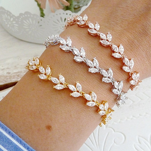 Zirkonia Armband Flower CZ marquise Crystal gold silber verstellbar Braut Brautarmband hochzeit schmuck rosegold zirkoniaarmband straß blatt