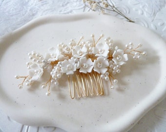 Braut Haarkamm für die Hochzeit / Kopfschmuck mit Perlen / Haarschmuck strass gold brautkamm brautfrisur/ Perlen headpiece für braut, weiß
