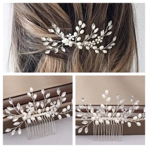 Braut Haarkamm für die Hochzeit / Kopfschmuck mit Perlen / Haarschmuck strass silber, Goldener brautkamm für brautfrisur, headpiece rosegold Bild 1