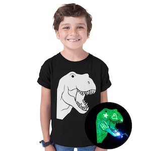 Dinosaur Kids Interactive Glow in The Dark T-shirt Fun for Birthday Parties image 2