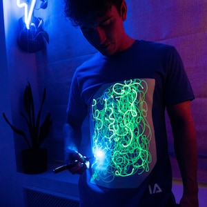 Interactive Glow-in-the-Dark T-Shirt: Draw with Light, Sensory Friendly Blue/ Green Glow