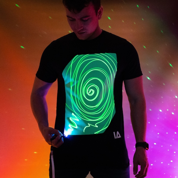 Interactive Glow-in-the-Dark T-Shirt: Adults' Light-Up Tee Black/ Green Glow