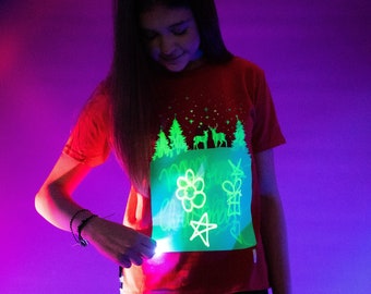 Snowy Reindeer Interactive Glow In The Dark T-Shirt - Christmas Edition