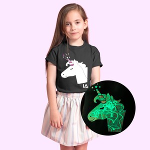 Unicorn Interactive Green Glow T-shirt In Black image 4