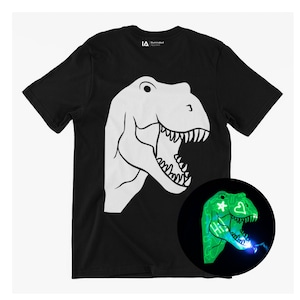 Dinosaur Kids Interactive Glow in The Dark T-shirt Fun for Birthday Parties image 9