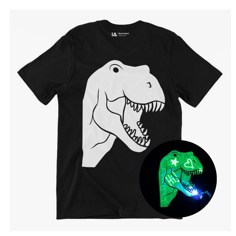 Dinosaur Kids Interactive Glow in The Dark T-shirt Fun for Birthday Parties image 9