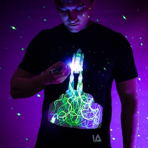 Adults Rocket Spaceship Interactive Glow In The Dark T-shirt