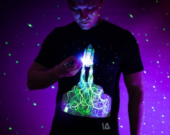 Adults Rocket Spaceship Interactive Glow In The Dark T-shirt