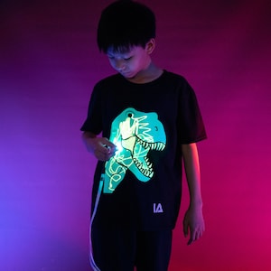 Dinosaur Kids Interactive Glow in The Dark T-shirt Fun for Birthday Parties image 4