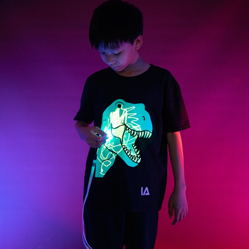 Dinosaur Kids Interactive Glow in The Dark T-shirt Fun for Birthday Parties image 4