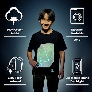 Verlichte kleding Interactief Green Glow T-shirt voor kinderen in zwart/groen Glow afbeelding 5