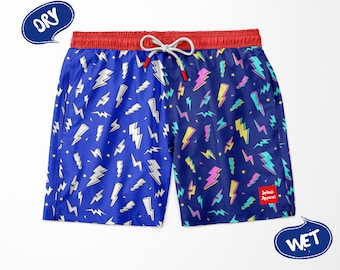 Kids Colour Changing Swim Shorts - Children's Trunks - Lightning Bolts