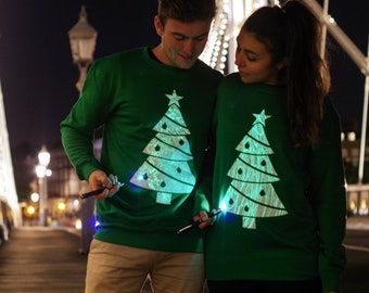 Pull de Noël interactif qui brille dans le noir, arbre de Noël