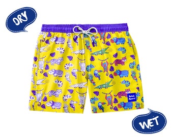 Kids Colour Changing Swim Shorts - Children's Trunks - Jungle Design