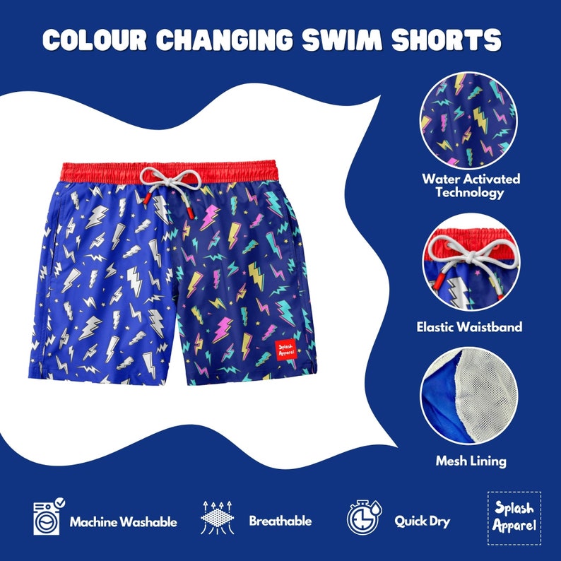 Adults Colour Changing Swim Shorts Trunks Lightning Bolts image 3
