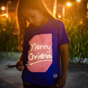 Interactive Glow In The Dark Kids T-Shirt: Sensory Light-Up Tee Blue/ Pink Glow