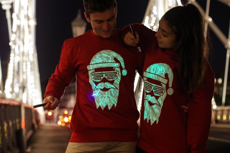 Interactive Glow In The Dark Christmas Jumper Sweater Cool Santa