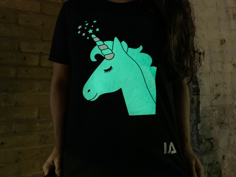 Unicorn Interactive Green Glow T-shirt In Black image 4