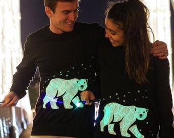 Interactive Glow In The Dark Christmas Jumper Sweater Polar Bear