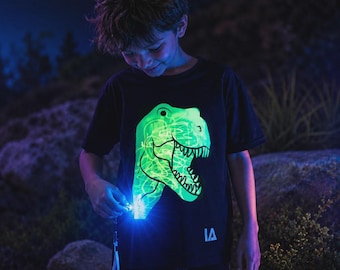 Dinosaur Kids Interactive Glow in The Dark T-shirt - Fun for Birthday Parties