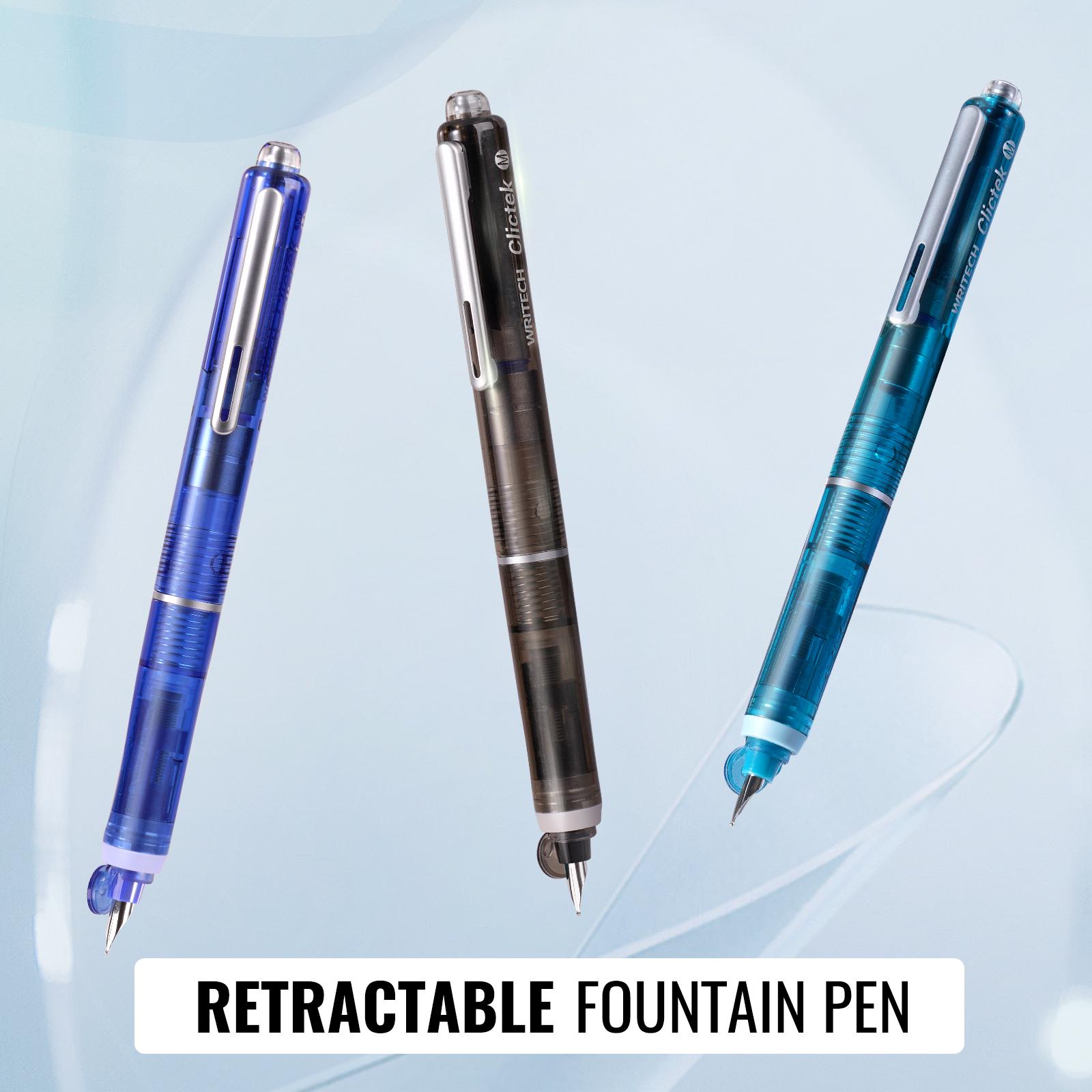 Stylo Plume Rétractable Writech Clictek - Pointe Moyenne, Encre Bleue Effaçable | Lot De 1 Stylo + 5 Recharges