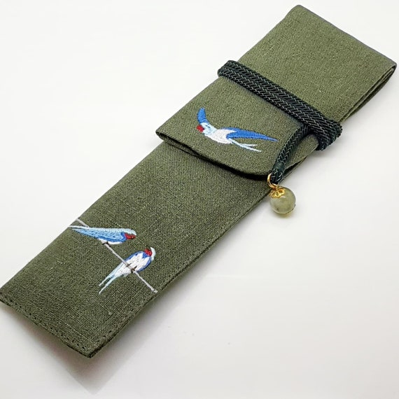 Japanese Kimono Pen Pouch Bird DG