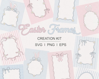 Pasen lente frames clipart | Frame-elementen konijn en strik | Pastelcoquette-creatiekit