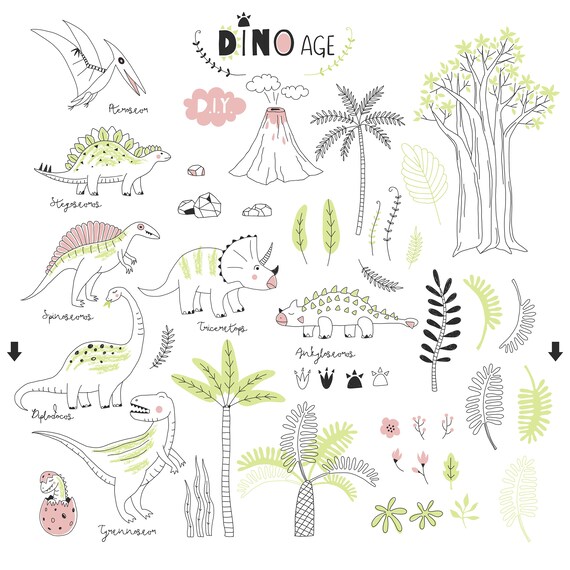 Download Dinosaur Svg Clipart Set Cute Dino Baobab Volcano Fern Palm Etsy PSD Mockup Templates