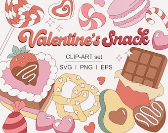Saint-Valentin Boulangerie Bonbons Dessert Donut Cupcake Chocolat Glace Bonbons à la menthe poivrée Cocktail Fast food clipart ensemble PNG SVG