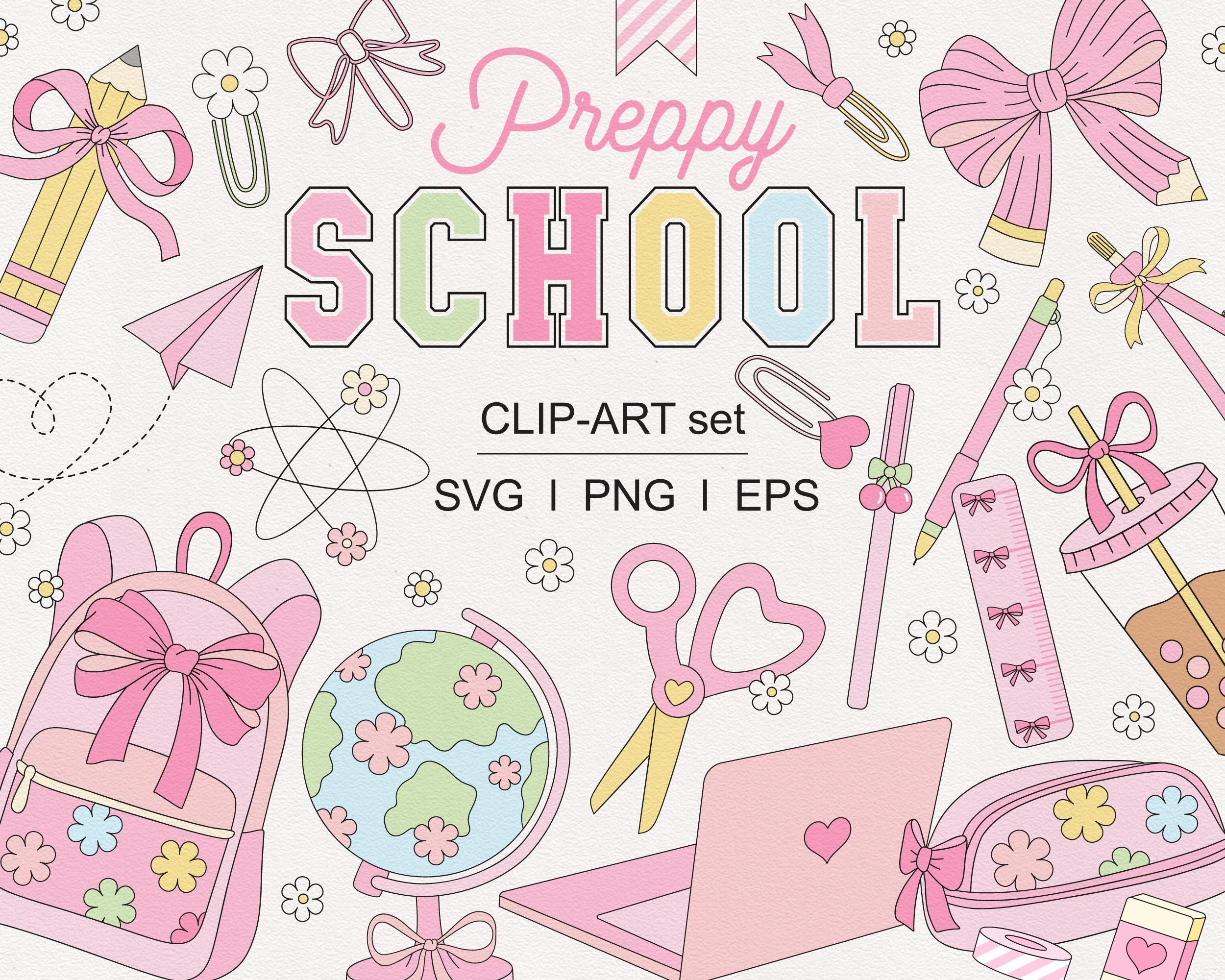 Preppy Coquette Pink Back to School Clipart – Pencil Bow Girlie School Supplies PNG Set for Teachers, Students, Planners & Classroom Decor