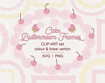 Taart botercrème Frames clipart PNG SVG | Vintage glazuurlijsten, bruiloftsranden, coquettelijstset, bakkerij-clipart, plakboeklijsten