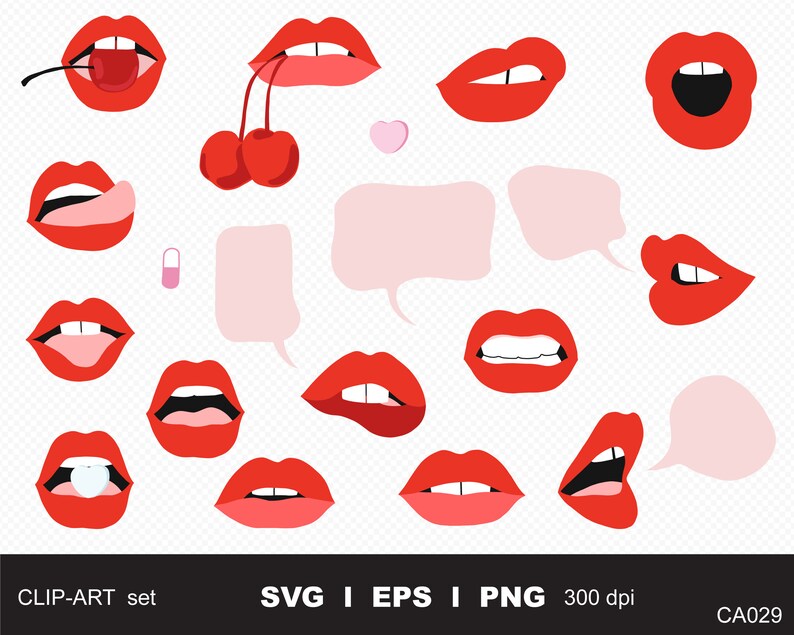 French Lips Clipart Set SVG PNG Download Kiss Biting Talking Etsy
