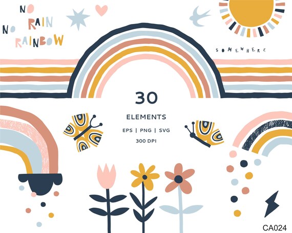 Download Boho Baby Rainbow Sky Sun Confetti Floral Clipart Set Svg Png Etsy