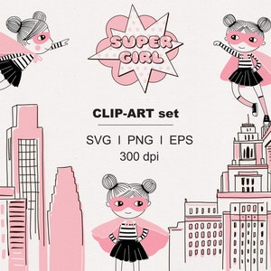 Super Hero Girl digitale Clipart Set SVG PNG download Cute Super Girl Pop Art Comics Doll Charakter Clipart Pack Kommerzielle Nutzung