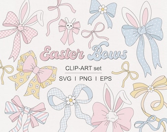 Clipart Pasen-coquettebogen | Strikken lentehaas | Schattige pastelkleurige strikjes