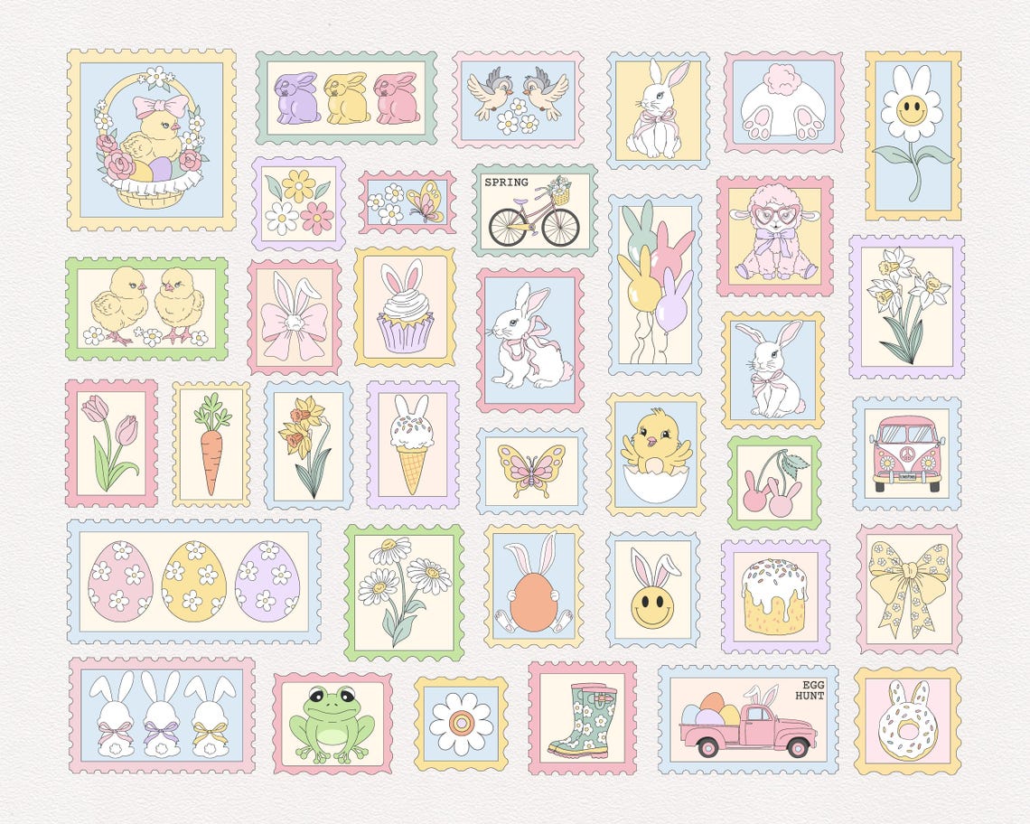 Spring Mail Stamp Easter Postage Stamp Clipart | Spring Mail & Easter Stamps | Vintage ...