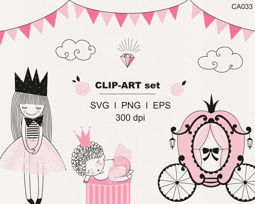 Cute Pink Princess Doll Clipart Set SVG PNG Download Fairy Princess ...