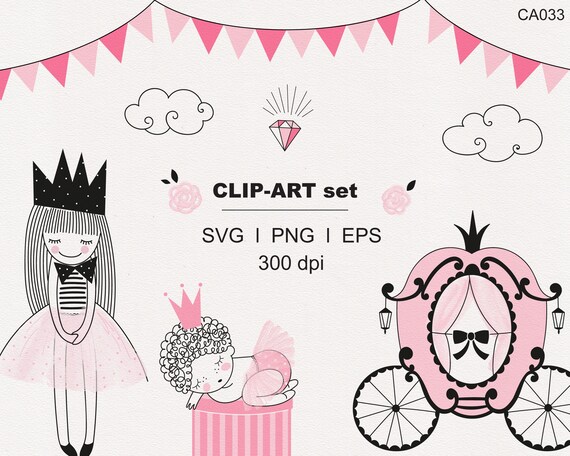 Susse Rosa Prinzessin Puppe Clipart Set Svg Png Herunterladen Etsy