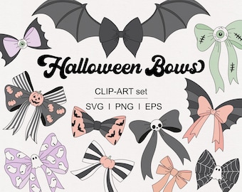 トレンディなガーリーでプレッピーなコケットなハロウィンリボンクリップアートセットパステルキュートリボン不気味な美学グラフィックステッカースクラップブッキング＆昇華用