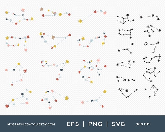 Download Zodiac Constellation Clipart Set Star Sign Image Celestial Etsy