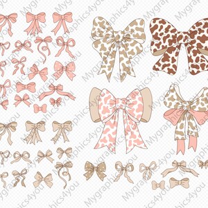 Pu&ograve; includere: Una collezione di 25 diversi design di fiocchi in rosa e marrone con motivi a stampa di mucca. I fiocchi sono perfetti per aggiungere un tocco di fantasia a qualsiasi progetto.