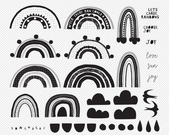 Download Textured Decorative Sky Abstract Clipart Set Black And White Etsy