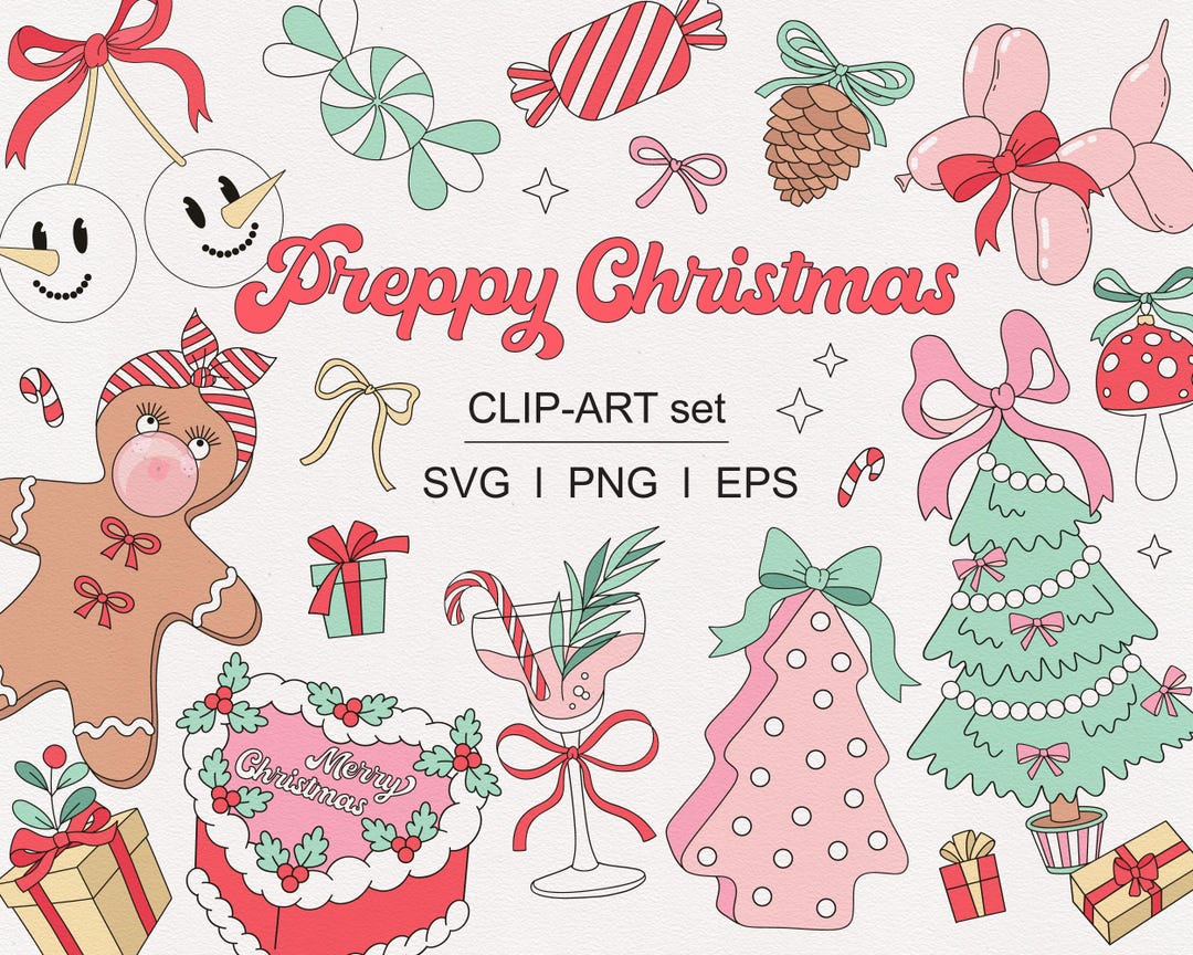 Preppy Girly Coquette Christmas Clipart Set | Pink Holiday Aesthetic ...
