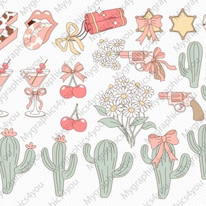 Pu&ograve; includere: Un set di illustrazioni digitali che presentano una variet&agrave; di design carini e stravaganti, tra cui cactus, ciliegie, margherite, un fulmine, una lingua, un fiocco, una stella, dadi, una dinamite, una pistola e cocktail. Le illustrazioni sono disegnate in uno stile semplice e cartonato e sono perfette per l'uso in progetti digitali.
