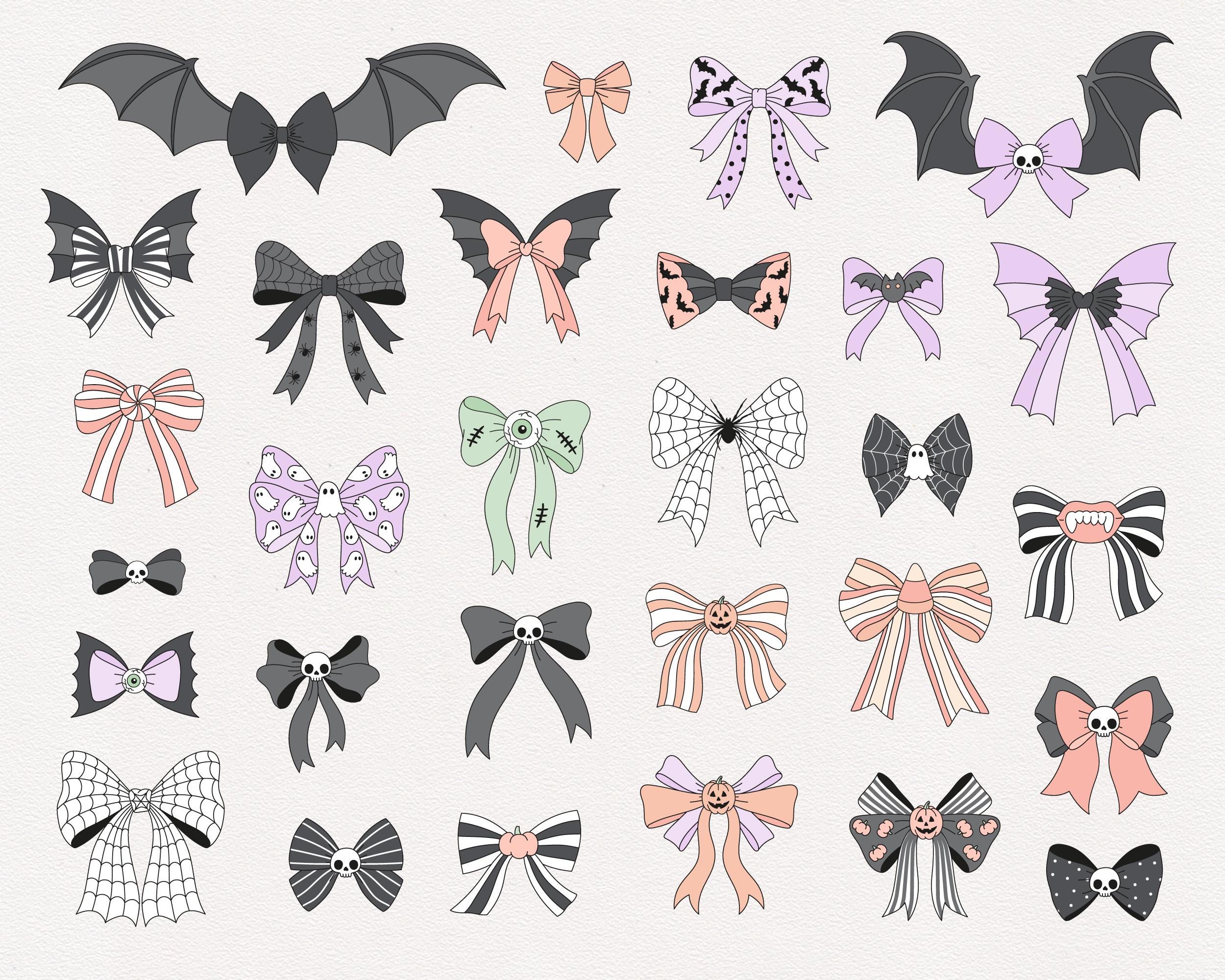 Trendy Girly Preppy Coquette Halloween Bow Clipart Set Pastel Cute ...