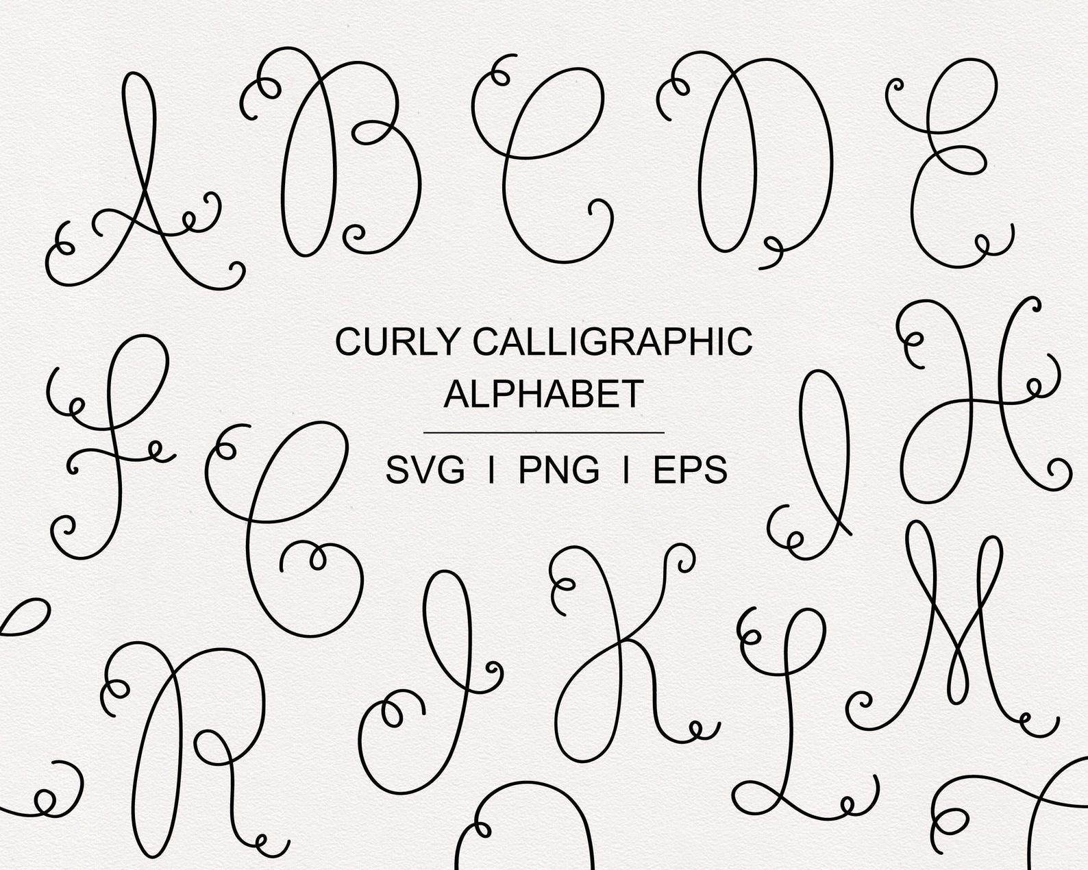Curly Monogram Alphabet SVG PNG | Calligraphy Letters & Numbers Clipart ...
