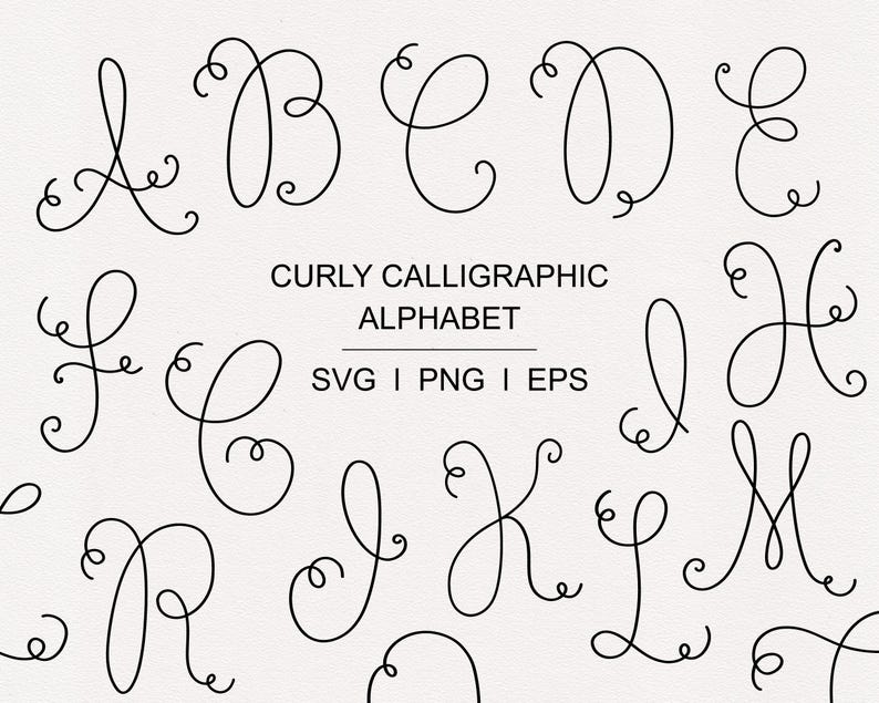 Curly Monogram Alphabet SVG PNG | Calligraphy Letters & Numbers Clipart ...