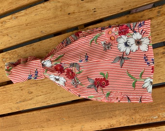 Bandana, hairband stripes red white flowered