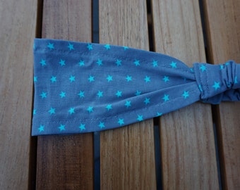 Hairband, Bandana grey turquoise stars