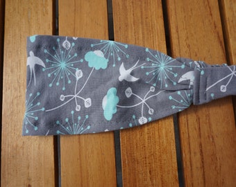 Hair band, bandana, headscarf swallows grey turquoise